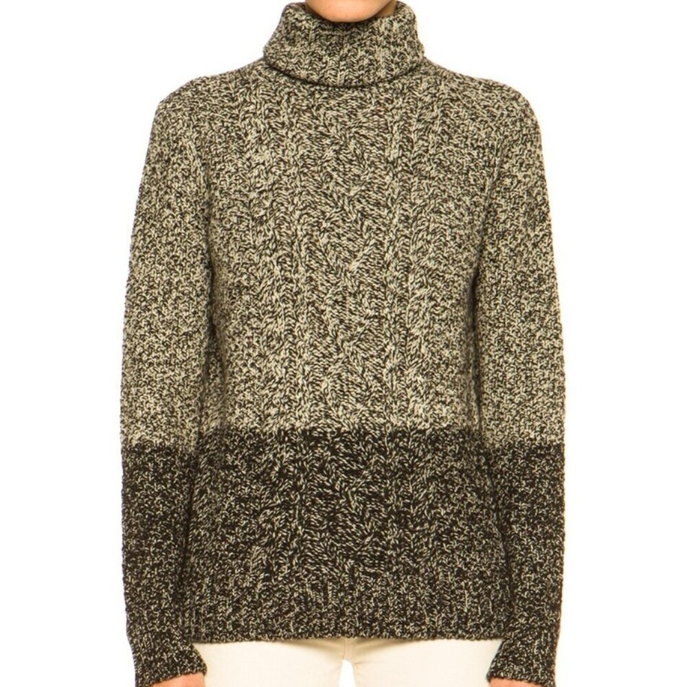VINCE 50% Wool 50% Yak Color Twist Turtleneck Sweater in Natural/Carbon Medium